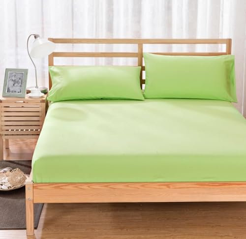 Epinki Betttuch & 2er Kissenbezüge 150x200+27cm Set Laken, Spannbettlaken Gesteppt Einfarbig Grün Textilien Klassische, Polyester Baumwolle Spannbettuch Laken