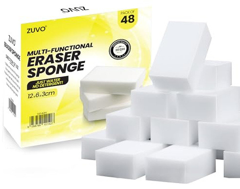 Zuvo Magic Eraser Sponge, Melamine Foam Wall and Surface Cleaner, 48 Pack | Melamine foam, chemical-free scrubbing, skirting boards, tiles, trainers, reusable