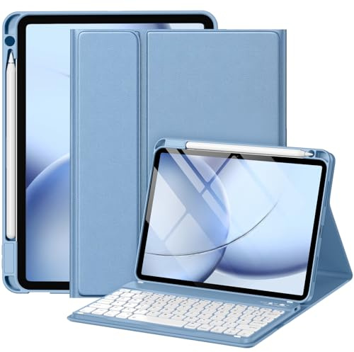drivego Hülle mit Tastatur für iPad Air 11 Zoll M4 2026/M3 2025/M2 2024/Air 10.9 5 Generation 2022/4 Gen 2020, Magnetische Anti-Detach Tastatur Hülle mit Stifthalter, QWERTZ Keyboard, Blau