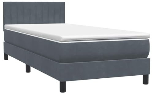 vidaXL Ramsäng med madrass mörkgrå 80x220 cm sammet, säng, plattformssäng, panelsäng, sovrumsmöbler, divansäng, enkelsäng, stoppad säng, sammetssäng