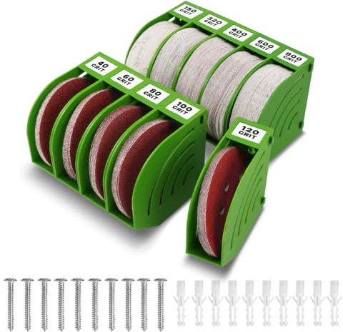 gostle 150mm Schleifscheiben Aufbewahrungsbox – Set aus 10 Boxen, Grün, Platzsparend, Stapelbar, mit Körnungs-Kategorisierung für Werkstatt und Exzenterschleifer Zubehör
