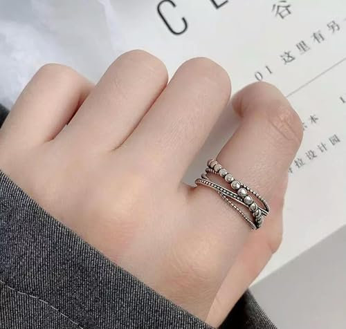 1 PC 925 Silber Ring, Verstellbarer offener Ring Band Damen Perlenring, US-Größe: 6-8#