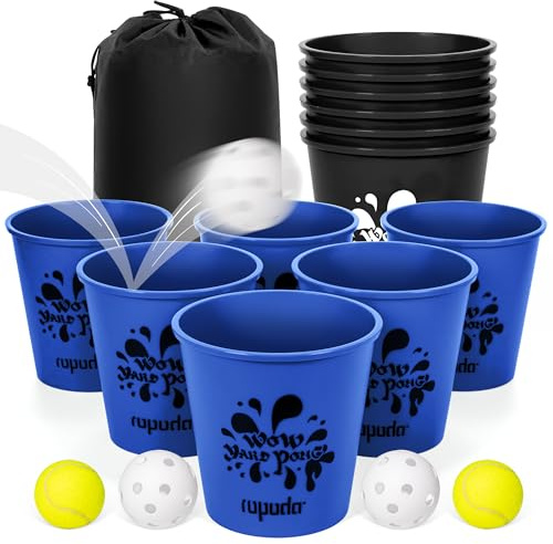ropoda Giant Yard Pong,Yard Games with Durable Buckets and Balls, Outdoor Game with Carry Bag for The Beach,Lawn, Great Gift Choice for Families（Blue and Black）
