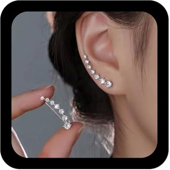 Xmsrn Boucles D'oreilles Cristal Vintage Boucles D'oreilles Strass Boucles D'oreilles Argent Cz Boucles D'oreilles Grimpantes Boucles D'oreilles Cristal Incurvées Bijoux Pour Femmes