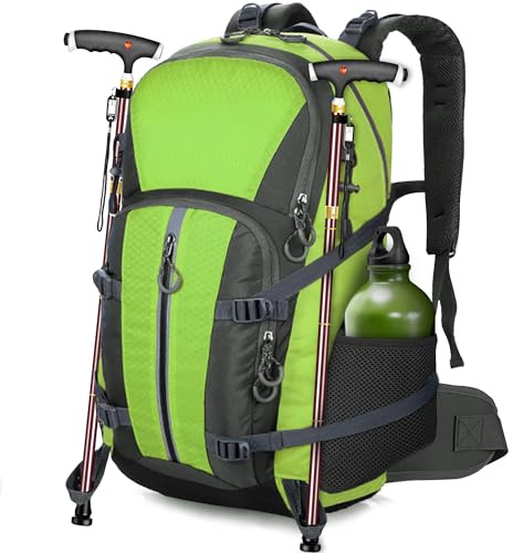 OUUTMEE 30L/40L vandringsryggsäck med höftbälte för vandring och vandring, för män och kvinnor, vattentätt vandringsbagage, Neongrön, 42L