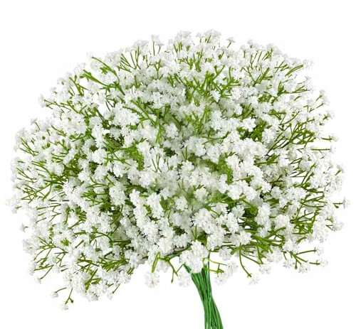 12 Pcs Artificial Flowers, Faux Flowers Real Touch Gypsophila Artificial Flowers Fake Flowers Babys Breath Bouquets for Wedding, Party, Diy Floral Arrangements, Home Decoration, Table Centerpieces