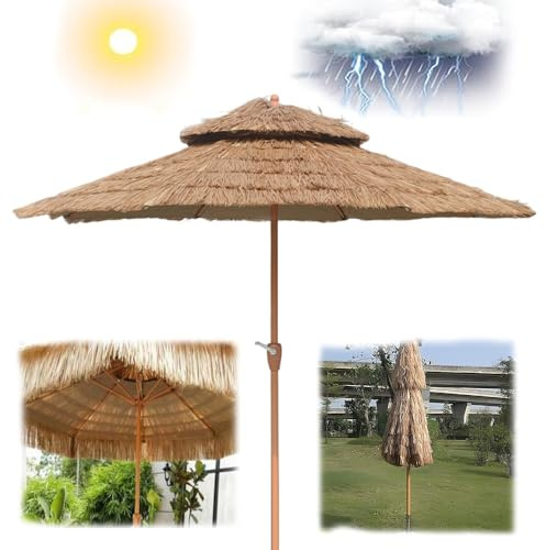 LYMGRZ Ombrellone da Giardino Tiki a 2 Livelli, 9 Piedi, in Paglia, Stile Hawaiano, per Bar Tiki all'aperto, Giardino Tropicale Palapa (Rotondo)