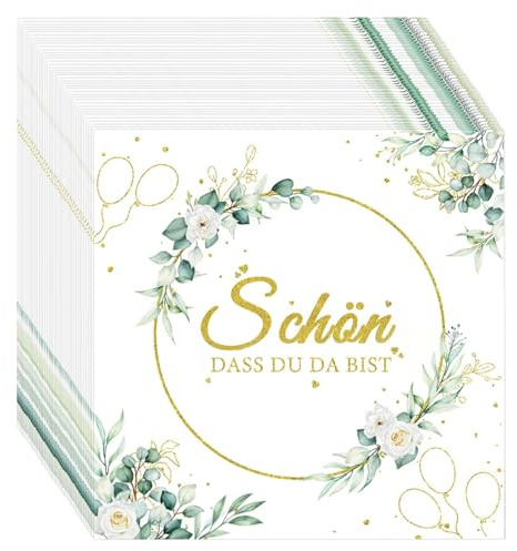 AuraFusion Servietten Schön DASS Du Da Bist – 40 Stück, Eukalyptus Design, Hochwertige Papierservietten, Ideal für Hochzeit, Geburtstag, Tischdeko