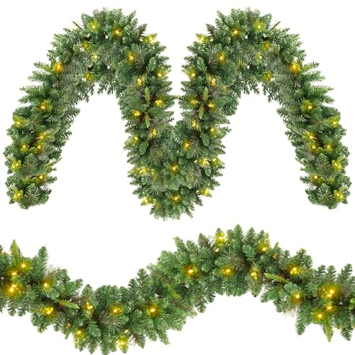 Ghirlanda Natale, 4M 80LED Abete Ghirlanda di Natale Artificiale Interno Esterno Decorazione, Decorazione Natalizia per Camino Scale Porte Albero(Bianca Calda)