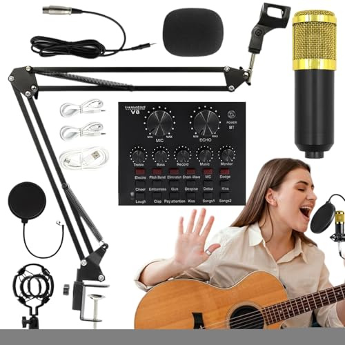 Microfono Da Studio Con Condensatore | Kit Completo Per Registrazione Professionale | Include Supporto Antivibrazione, Filtro Antipop, Interfaccia USB E Presa Facile | Per Streaming, Podcast