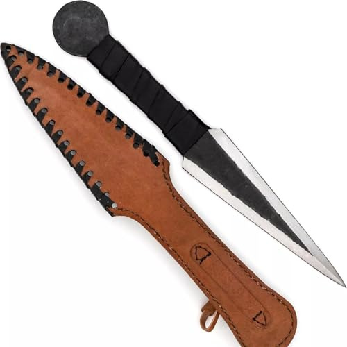 Soaring Heights Forged Carbon Steel Throwing Dagger - Medieval Viking-Style Knife | 12 Double-Edged Blade with Leather Sheath