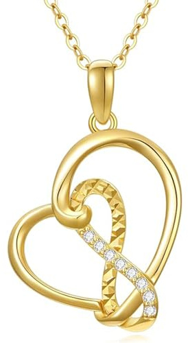 Rikelus 375/9K Echtgold Herz Kette für Damen, Gelbgold 0,55-1,2 cttw Moissanit Unendlichkeit Herz Anhänger Halskette,Schmuckgeschenk Jahrestag Geburtstag für Ehefrau Mutter,40+5cm