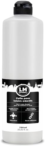 LM-Kreativ Colla per bricolage 750 ml – colla bianca per carta, legno, feltro, cartone, tessuti, polistirolo – forte colla PVAC per bricolage – versatile – liquido – con punta dosatrice