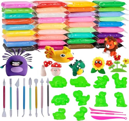 Caiyloxn 36 Farben Lufttrockener Ton Kit Lufttrocknender Ton Modelliermasse Lufttrocknend Knete Polymer Ton Modellierung Lehm Geschenk für handgemachte Kunstkreation