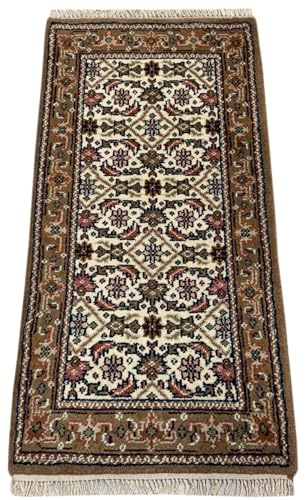 Herati Orientteppich Handgeknüpft 100% Wolle Beige Braun 70x140 cm Klassischer Teppich für Wohnzimmer Schlafzimmer Flur Indien Handarbeit