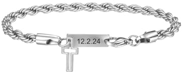 Jovivi Personalisiert Armband Herren Panzerkette Armband mit Kreuz Anhänger Gravur Partnerarmband Namen Personalisierte Geschenke für Männer Sohn Papa Freund