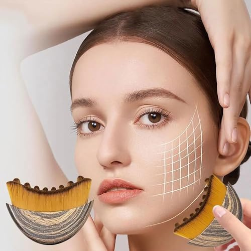 FLYGRRIV Alpenfaser Gesichtsbürste, Lymphbürsten Gesicht, Face Brush, Lymphdrainage, Gua Sha, Massagegerät Kontur Kinn Kiefer mit Aufbewahrungsbox (Braun)