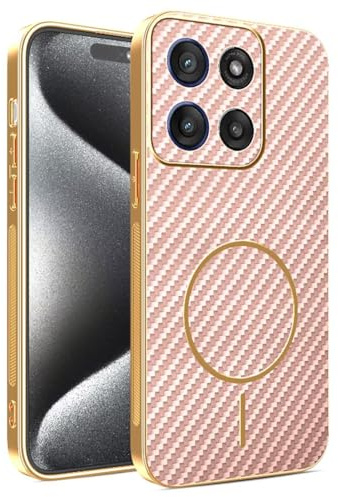 COMAKU Ultra-Thin Electroplating PU Leather + TPU Silicone Case for Motorola Moto G56 5G, Stylish Skin Texture is Non-Slip and Shockproof Magnetic Phone Case Cover - Pink