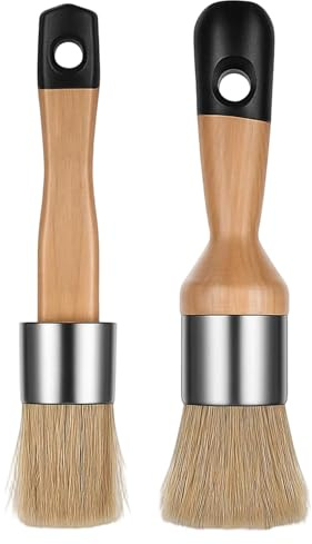 2 Piece Round Paint Brush - Chalk Paint Brushes & Wax Brush Set - Professional Waxing Brush for Furniture Restoration & Stencil Work