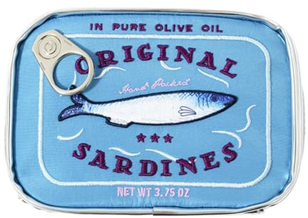 Konserverad sardiner sminkväska – 18 x 11 cm, konserverad fisk sminkväska | fiskburk toalettförvaring, fiskburk sminkorganiserare för kvinnor flickor, ögonskugga, hudvårdsprodukt, BLÅ, Refer to