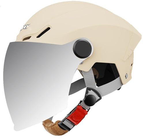 Casco Mezzo Da Motociclista Caschi Jet E Demi-Jet Retrò 3/4 Con Doppia Visiera Omologato DOTECE Aperto Casco Scodella Portatile Per Adulti Uomini Donne Caschi Cromwell K,54-61CM