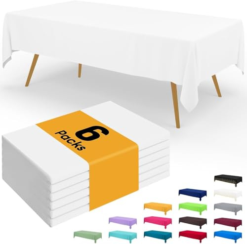 Homaxy Disposable Table Cloth - 6 Pack, 137 x274 cm, White | Waterproof Plastic Tablecloths Wipe Clean, Decorative Rectangle Leakproof Table Cover for Parties Outdoor