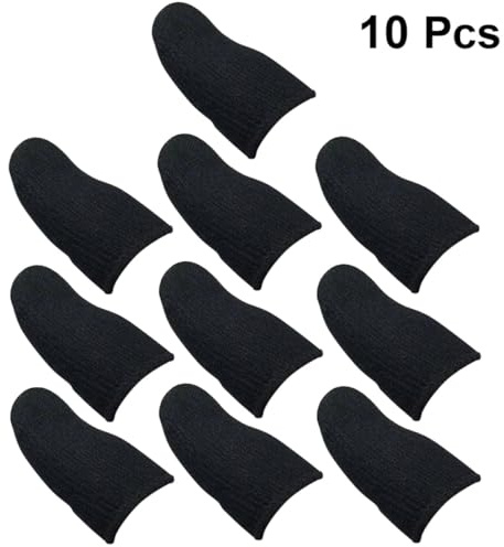 TOPBATHY 10 Stück Rutschfeste Gaming Fingerlinge aus Nylon und Leitfähigem Silbergewebe für Mobiles Atmungsaktive Touchscreen Fingerschutzhüllen in Schwarz