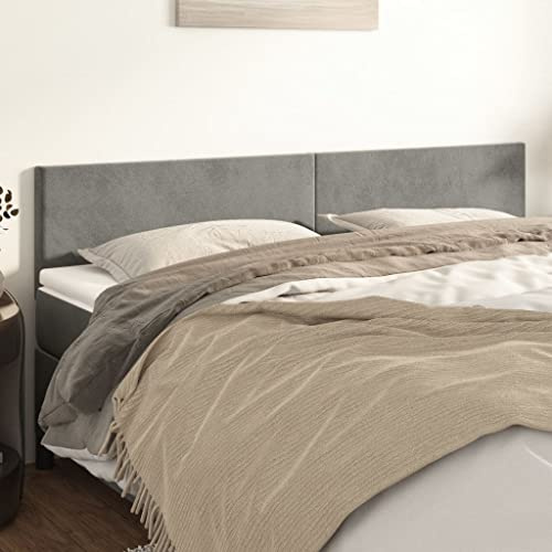 zylophax Kopfteile Hellgrau Samt 180x5x78/88 cm, Polsterung mit Holzrahmen, Rückenlehne, Wandkissen, modernes Betthaupt für Schlafzimmer und Gäste, stabile Stütze zum Anlehnen und Sitzen