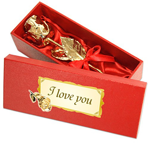 Echte Goldene Rose mit Widmung: I love you, überzogen mit 999er GOLD, circa 28 cm, mit Geschenkschatulle und Echtheitszertifikat