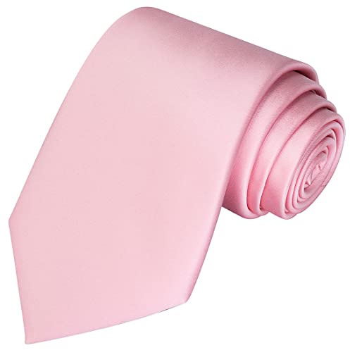 KissTies Pink Solid Tie Satin Wedding Ties Mens Necktie + Gift Box