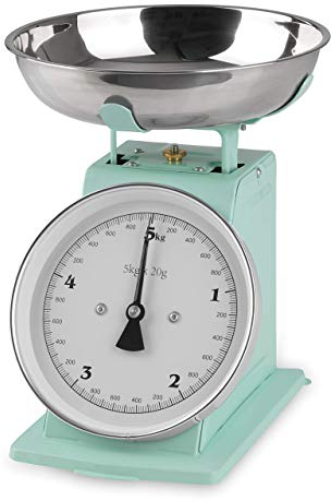 GOURMETmaxx báscula de cocina diseño retro años 50 | platillo de pesaje de acero inoxidable con resultados de medición exactos y función de tara [Menta]