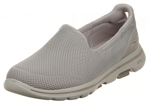 Skechers Women's GO Walk 5 Slip On Trainers, Taupe Textile Trim, 10 UK