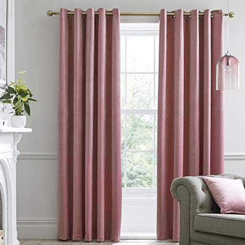 Laurence Llewelyn-Bowen Montrose Blush Blackout, W46 x L54 (117 x 137cm), Velvet Living Room & Bedroom, Pink Thermal/Eyelet Curtains, PolyesterÂ