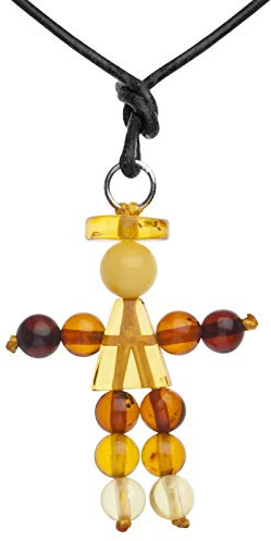 Kette mit Anhänger - Bernsteinmännchen - Lederband - Bernstein mit,