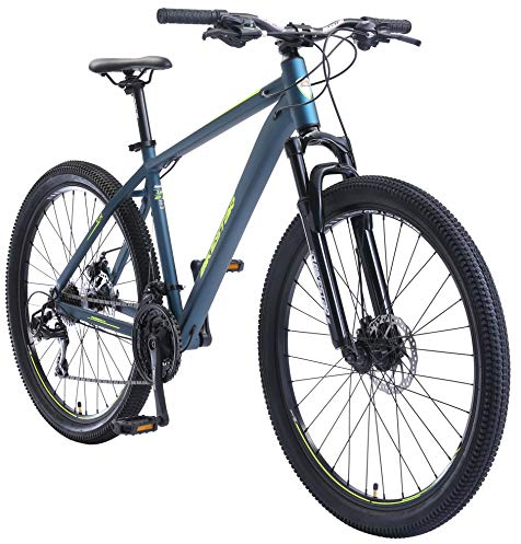 BIKESTAR Hardtail Aluminium Mountainbike Shimano 21 Gang Schaltung, Scheibenbremse 27.5 Zoll Reifen | 18 Zoll Rahmen Alu MTB | Blau Gelb