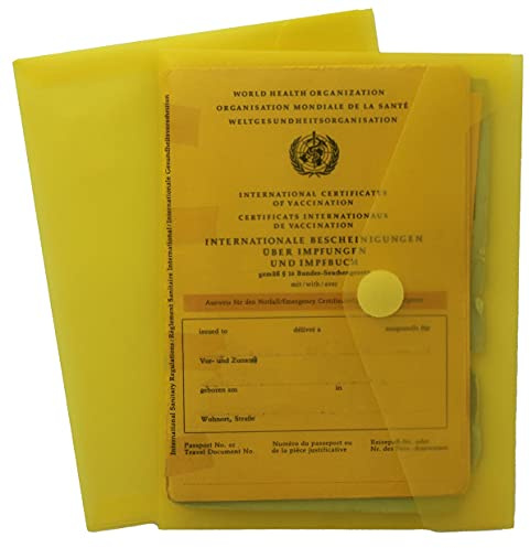 orgaexpert Schutzhülle für Alten Impfpass 160 x 120mm GELB Mappe mit Klettverschluss Impfausweis Impfbuch Hülle Etui Umschlaghülle