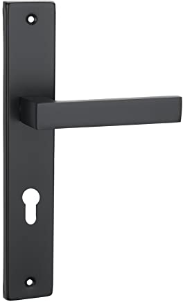 domino Türgriff 72 Drückergarnitur PZ - Profilzylinder Set Türklinke für Zimmertür, Bürotür, Kellertür & Innentür L-Form Türbeschläge aus Aluminiuml Schwarz QUBIK BLACK