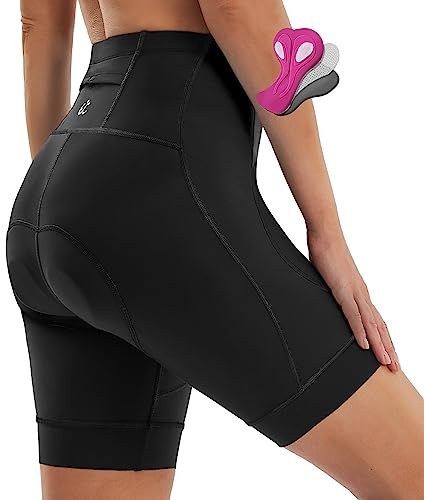 Ewedoos Padded Bike Shorts Women 4D Padding Cycling Shorts with Pocket Road Mountain Ride Womens Biking Bicycle Biker Shorts Black