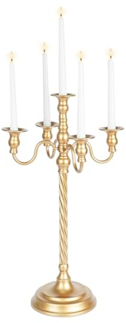 Inweder Tall Floor Candelabra Vintage: Gold 5 Arm Candelabras 22.4 Metal Spiral Opera Candelabra Candle Holder Antique Centerpieces for Christmas Wedding Dinner Party Aisle Reception Set of 1