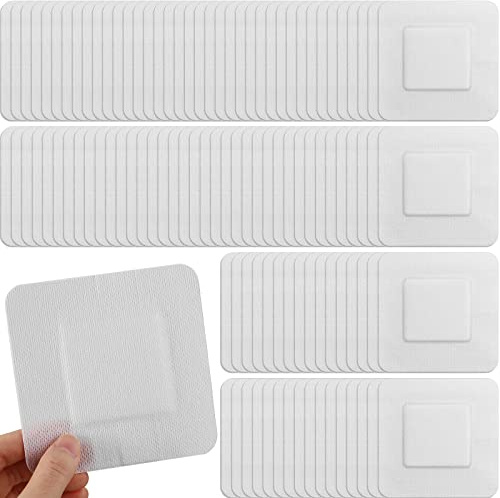 Nuogo 100 Pack Island Dressing 4x4 Bordered Gauze Pads Breathable Dressing Pad with Adhesive Border Bandages Bulk Soft Individually Wrapped for Wound Care, First Aid, Minor Cuts, Scrapes