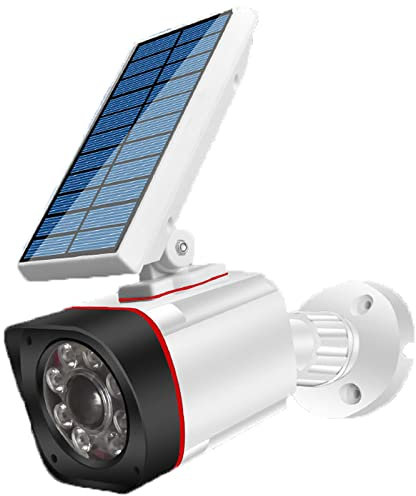 Solare Telecamera di Sorveglianza Finta 2 in 1 Lampade Solari da Esterni Dummy Camera Telecamera di Sorveglianza CCTV Simulata Luci Solari con Sensore di Movimento,White