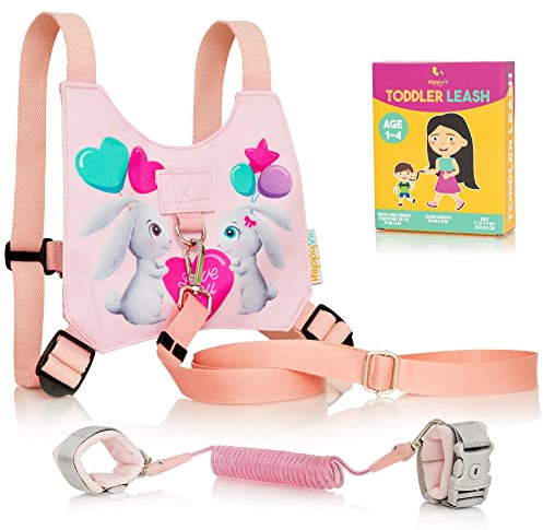 HappyVk Guinzaglio per bambini anti-smarrimento, con chiusura a chiave, regolabile, imbracatura di sicurezza per bambini da 1 a 4 anni, design a coniglietto rosa