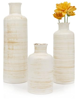 Heise & Düwel | 3er Vasen Set | Rustikaler Boho Stil | Beige Blumenvase Modern | Zimmer Deko für Schlafzimmer | Aesthetic Room Decor | Frühlingsdeko | Wohnzimmer