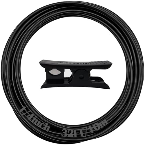 CESFONJER 6,3mm Kühlschrank Schlauch, Osmoseanlage 1/4 zoll schlauch mit Schlauchcutter für Side by Side Kühlschrank, Wasserfilter, Aquarium (10 Meter, schwarz)