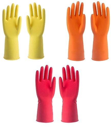 Floatdream 6 Paar Wiederverwendbare Gummi Haushaltshandschuhe, Gummihandschuhe mit Rutschfestem Griff, Haushalts Handschuhe, für Hausarbeit, Reinigung, Wäschewaschen, Autowaschen
