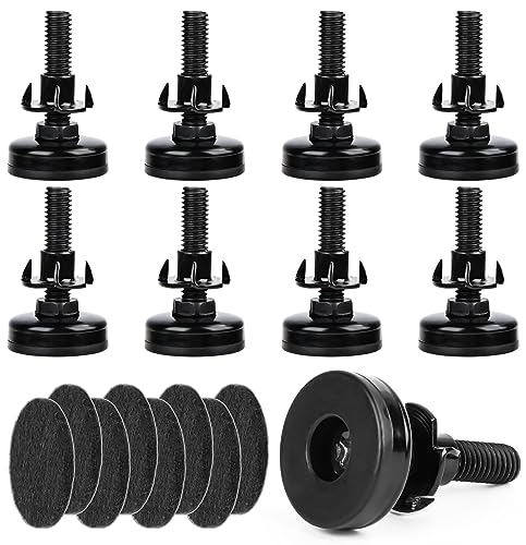 RUNEAY Piedini regolabili in altezza, set da 8 pezzi, M10 x 55 mm, piedini regolabili in acciaio inox, con dadi e feltro, per armadi, divani, tavoli, sedie con gambe in legno, nero, LQQ-1159-1