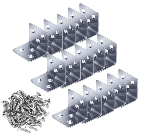 15 Stücke Winkelverbinder Edelstahl, Eckwinkel Edelstahl 38 x 30 x 30 mm mit 90 Stück Schrauben,Winkel Metall 90 Grad zum Befestigen und Reparieren von Möbeln, Verstärkungsfuge, Silber