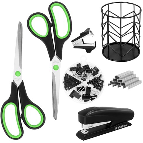 Vutyvve Set di forniture per ufficio, set di accessori da scrivania, i prodotti includono forbici, pinzatrici, graffette, chiodatrici, portapenne, graffette, puntine, raccoglitori a fogli mobili.