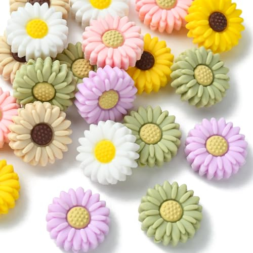 UR URLIFEHALL 20 Stück Gänseblümchen Silikon Perlen Bunte Blume Silikon Focal Perlen für Schmuck Handwerk DIY Girlanden Lanyards Herstellung Geschenk Dekor