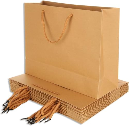 FWEEK 24 Stück Papiertüten mit Henkel, 32x11x25CM Groß Braune Geschenktüten, Kraftpapier Tüten Henkel Papiertragetaschen Papiertüten für Geburtstagsfeiern, Geschenke, Einkaufen, Einzelhandel